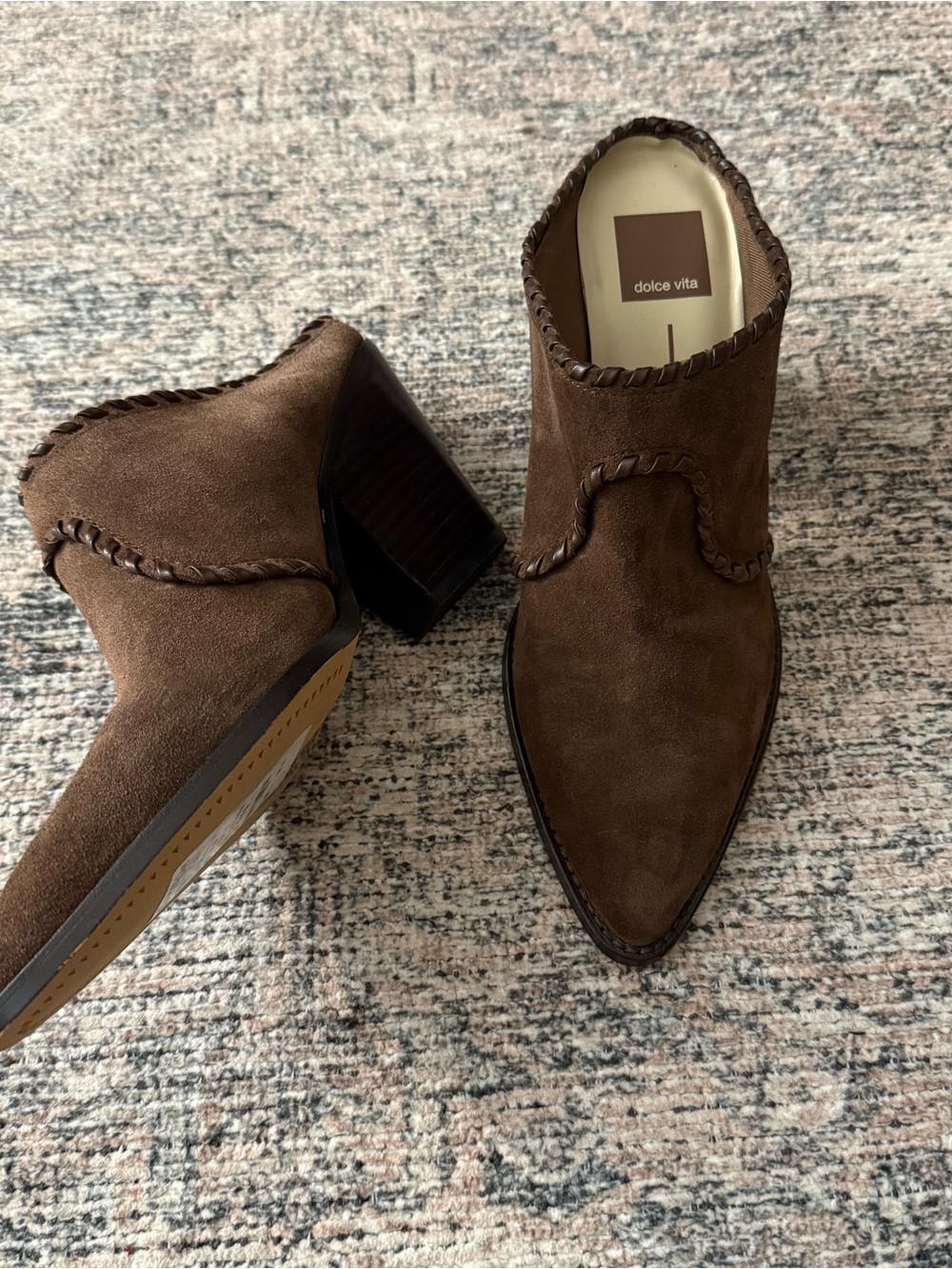 Dolce Vita Brown Suede Braided-Trim Slip-On Mules